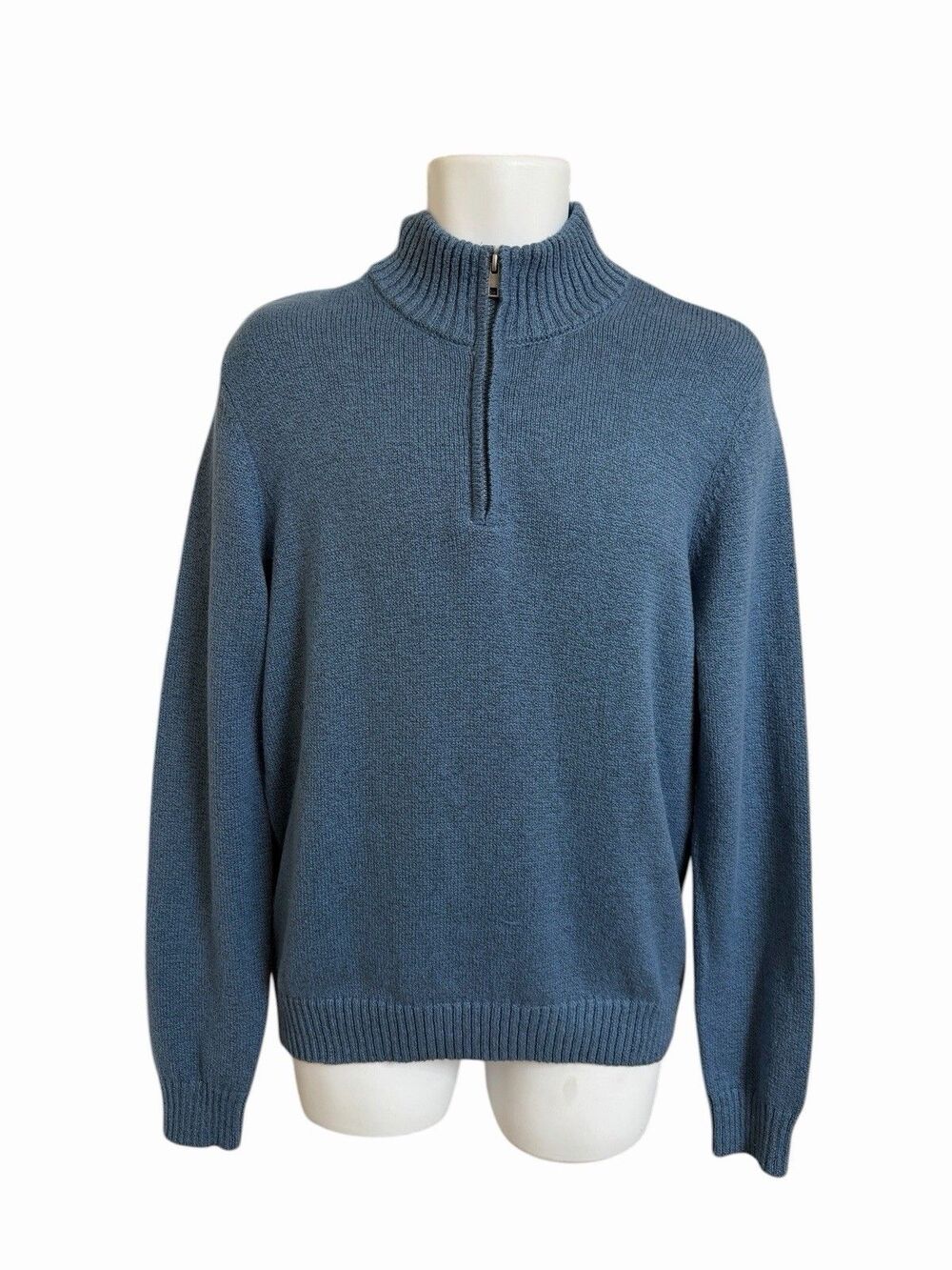 NWT Even Tide Men's M 1/4 Zip Textured Coronet Blue Sweater Cotton Blend NEW